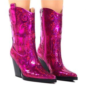 Azalea Wang Merril Sequin Pink Fuchsia Western Boots Size 9